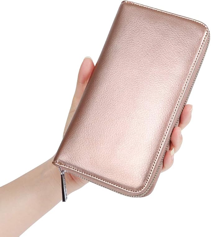 Women 36 Slots RFID Blocking Card Holder Large Long Leather Zipper Organizer Accordion Wallet,Rose Gold