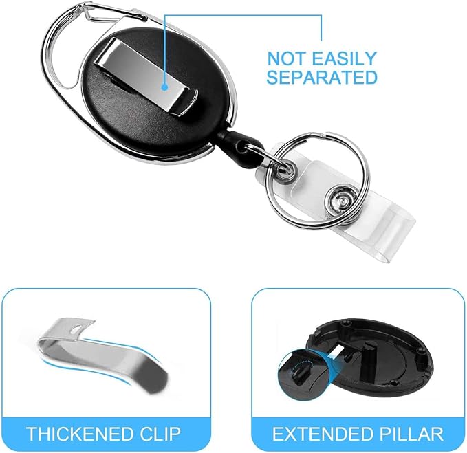 Teskyer Badge Reel, 20 Pack Retractable Badge Holders with Carabiner Belt Clip and Key Ring for ID Card Holder and Keychain