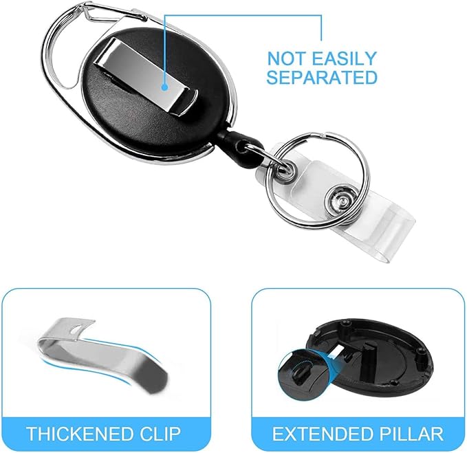 Teskyer Badge Reel, 10 Pack Retractable Badge Holders with Carabiner Belt Clip and Key Ring for ID Card Holder and Keychain