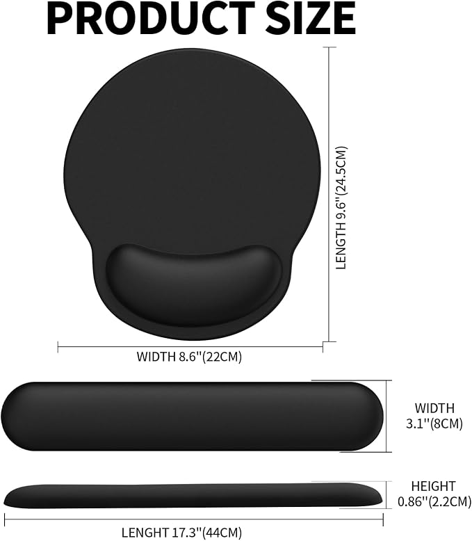 Mouse Pad Wrist Support, Ergonomic Memory Foam Keyboard Wrist Pad & Gel Wrist Rest Set for Computer Keyboard for Easy Typing & Pain Relief for Office & Home(Black Set)