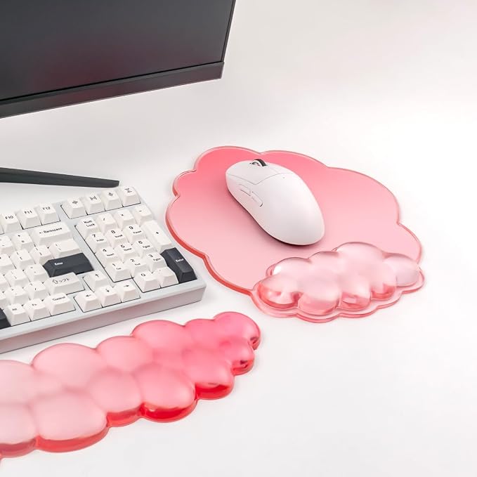 Keyboard Wrist Rest with Gel Cloud Mouse Pad - Soft and Cool Ergonomic Mouse Pad with Non-Slip Base, Cute Desk Accessories for Office/Home/Desktop/Latop