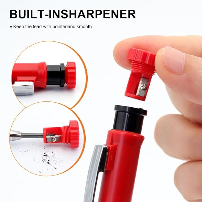 2.8mm Carpenter Pencils Set with 2.8mm Refill Leads, Extended Nose Deep Hole Pencil for Carpentry, Woodworking Marking & Pipeliners