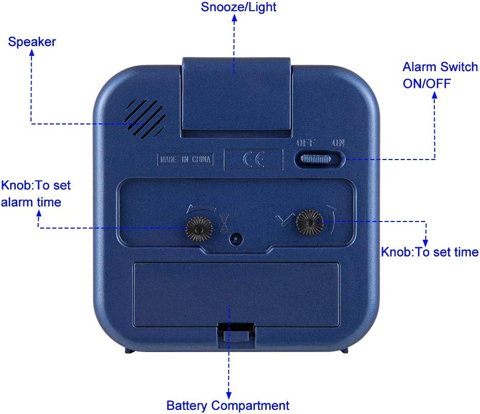 Small Battery Operated Analog Alarm Clock Silent Non Ticking, Ascending Beep Sounds, Snooze,Light Functions (Blue)