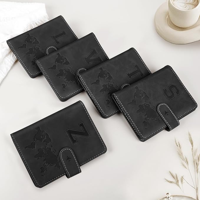 Passport Holder for Travel Essentials Personalized Initial Wallets | Embossed Letter A-Z Design, RFID Blocking, Passport Cover, Passport Book Holders, Men and Women, Personalized Gifts, Black-Z
