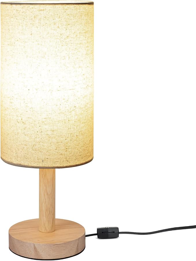 LALISU Small Table Lamp for Bedroom, Nightstand Lamp Linen Lampshade Bedroom Wood Base Small Bedside Lamp for Night Stands, Desk Lamps for Reading Living Room, Office (LED Bulb Included) (Wood Base)
