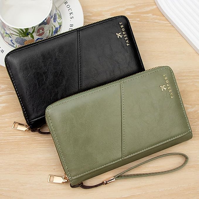 Family Passport Holder for Travel Women and Men RFID Passport Holder with Zipper Passport Case Passport cover Passport Wallet Travel Essentials and Accessories(1-2, Black)