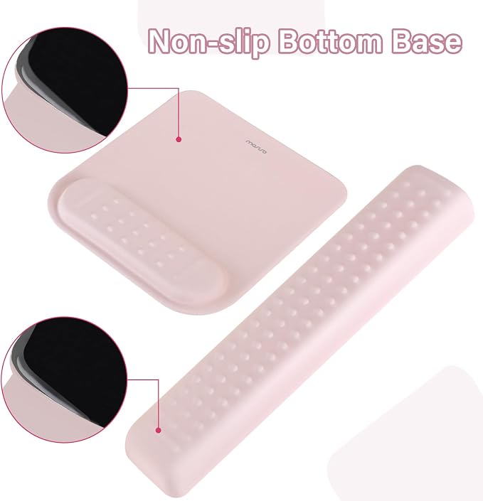 MOSISO Keyboard Stand&Wrist Rest Support for Keyboard &Mouse Pad Set | Ergonomic Massage Wrist Rest Set, Easy Typing Working Acrylic Clear Stand for Office Home, Pink