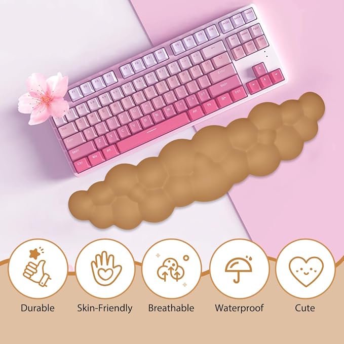 JIKIOU Upgrade Leather Cloud Wrist Rest for Keyboard and Mouse & Cup Pad | Wish Gift-Cute Cloud Shape, Comfortable and don’t Irritate to Skin, Non-Slip PU Base,Soft Memory Foam filled for Pain Relief