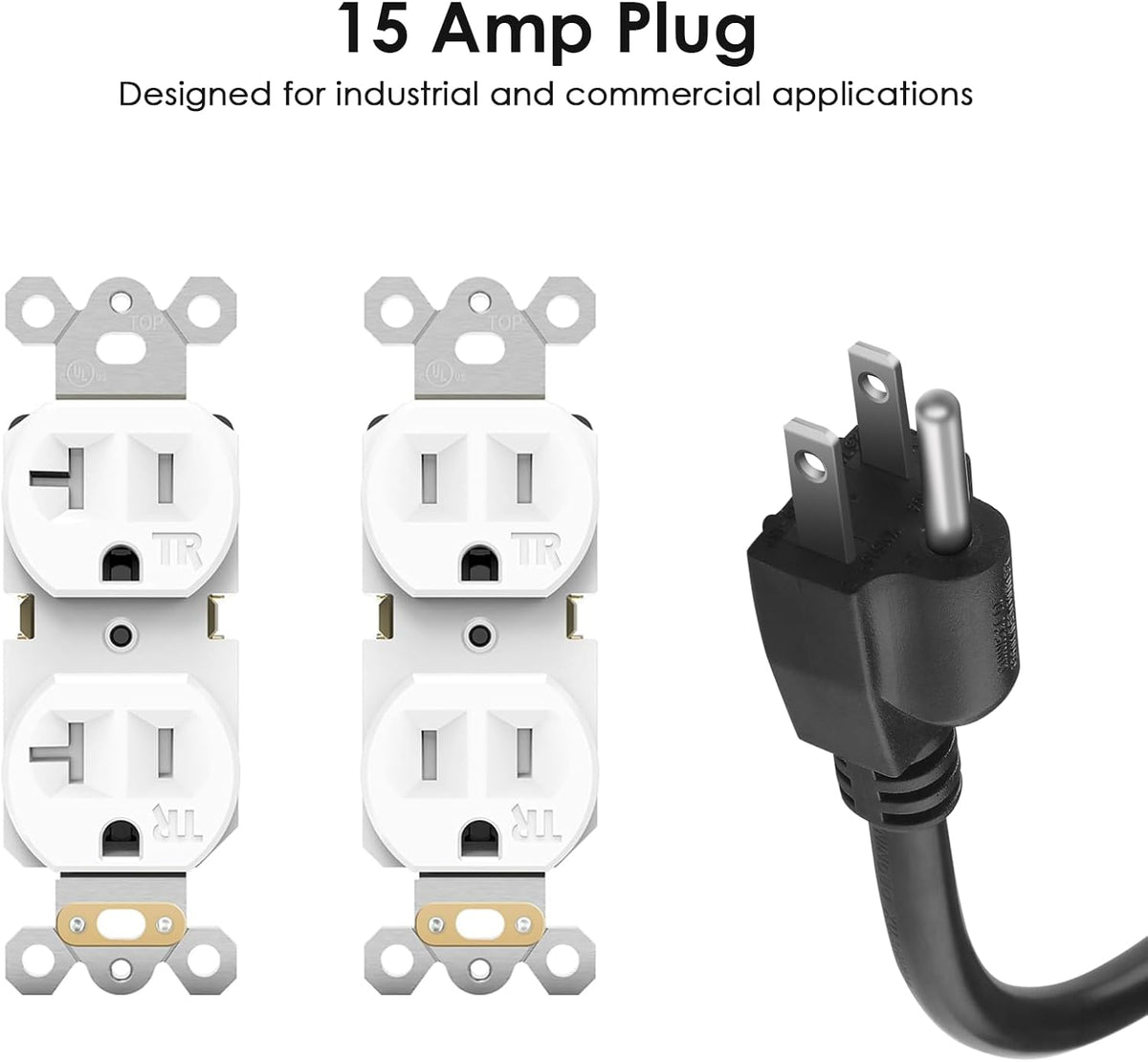 JUNNUJ Heavy Duty 20 Amp Power Strip 4800J, 16 Outlets 12 Gauge Garage Industrial Surge Protector, High Amp 5-15P Adapter Shop 6-20R T-Slot Metal Outlet, 15 FT Extension Cord Commercial for Appliance