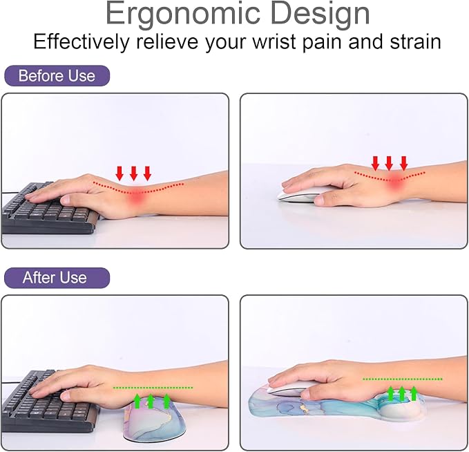 Mouse Pad and Keyboard Wrist Rest Support,Ergonomic Mouse Pad Set | Mousepad With Coaster and Non-Slip PU Base,Pain Relief for Desk Desktop Gaming, Computer,Office -Beach