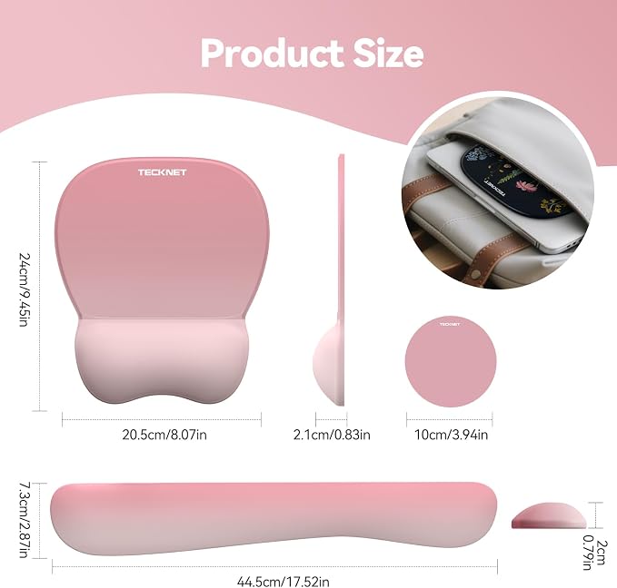 TECKNET Gel Ergonomic Mouse Pad & Keyboard Wrist Rest & Coaster | 3 in 1 Set, Pain Relief, Milk Silk Cloth, Non-Slip PU Base, Easy Typing, Memory Foam Wrist Support for Office & Home