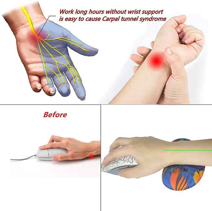 BRILA Ergonomic Memory Foam Mouse Wrist Rest Support Pad Cushion for Computer, Laptop, Office Work, PC Gaming - Massage Holes Design - Wrist Pain Relieve (Vibrant Plants)