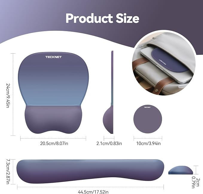 TECKNET Gel Ergonomic Mouse Pad & Keyboard Wrist Rest & Coaster | 3 in 1 Set, Pain Relief, Milk Silk Cloth, Non-Slip PU Base, Easy Typing, Memory Foam Wrist Support for Office & Home