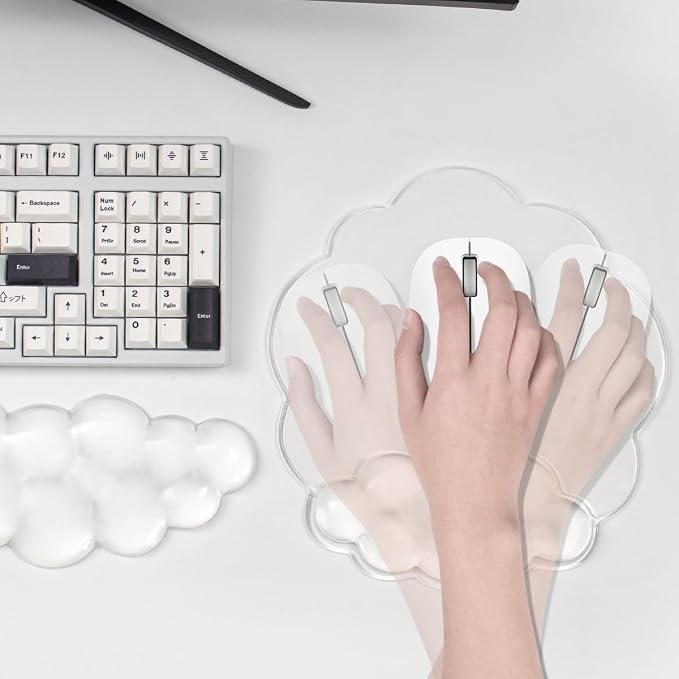 Clear Cloud Wrist Rest and Gel Mouse Pad for Keyboard Ergonomic Wrist Pad | Cooling Comfort Pain & Fatigue Relief Easy to Clean Office Accessories