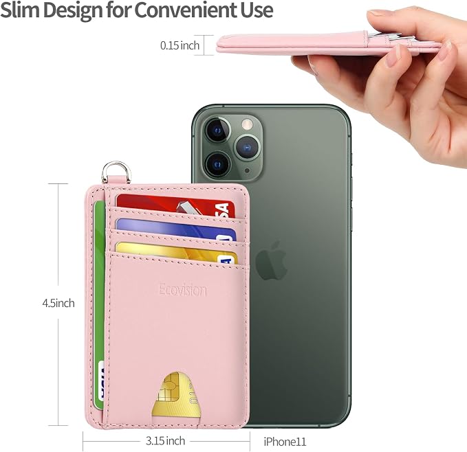 Slim Minimalist Front Pocket Wallet, RFID Blocking Credit Card Holder Wallet with Detachable D-Shackle for Men Women