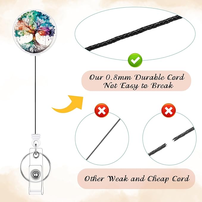 BESARME 3 Pack Badge Reels Retractable Badge Clip with Key Ring Retractable Badge Holders for Office Worker Teacher Nurse Student(Colorful Tree)