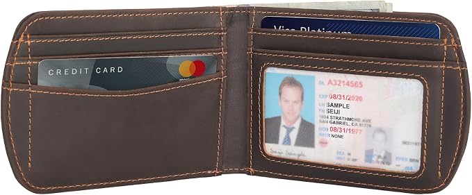 Polare Slim Curve Front Pocket RFID Blocking Italian Real Leather Bifold Wallet for Men (Dark Brown with AirTag Holder)