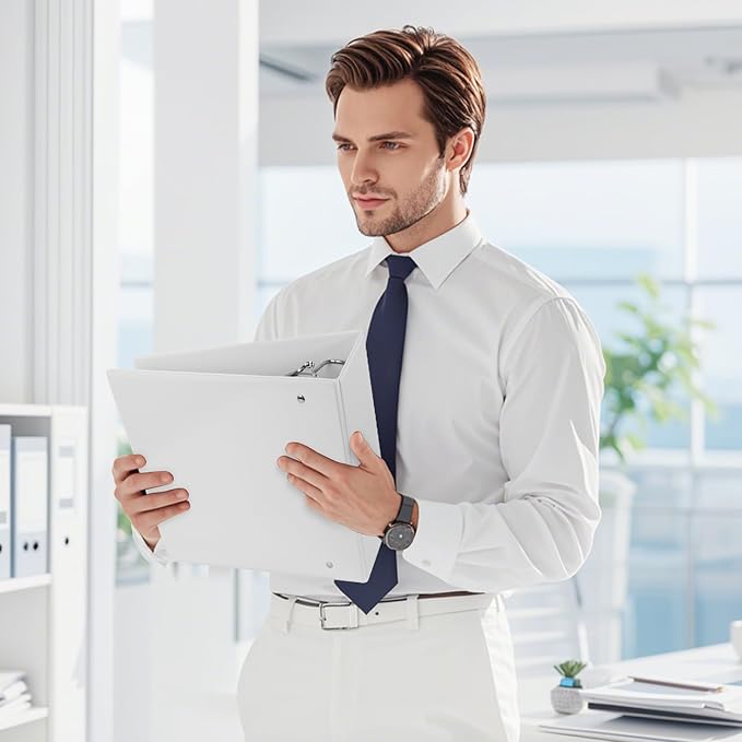 CIXILDTS 5-Inch 3 Ring Binder, Standard 5" Slant-D Ring Binder Fit Letter Size Paper, Presentation View Binders, White, 2-Pack