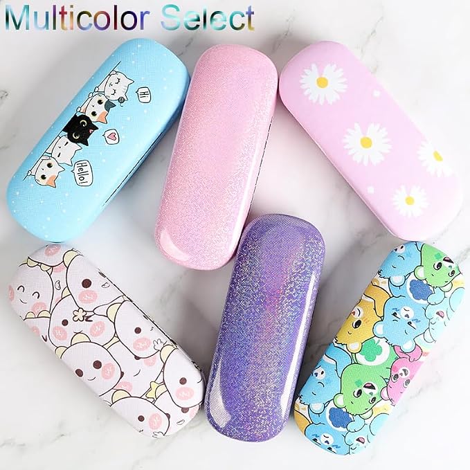 ADBGV Cute Stylish Hard Shell Eyeglasses Cases Protective Case Storage Box With Glasses Cloth Eyeglass Strap for Girl Teen