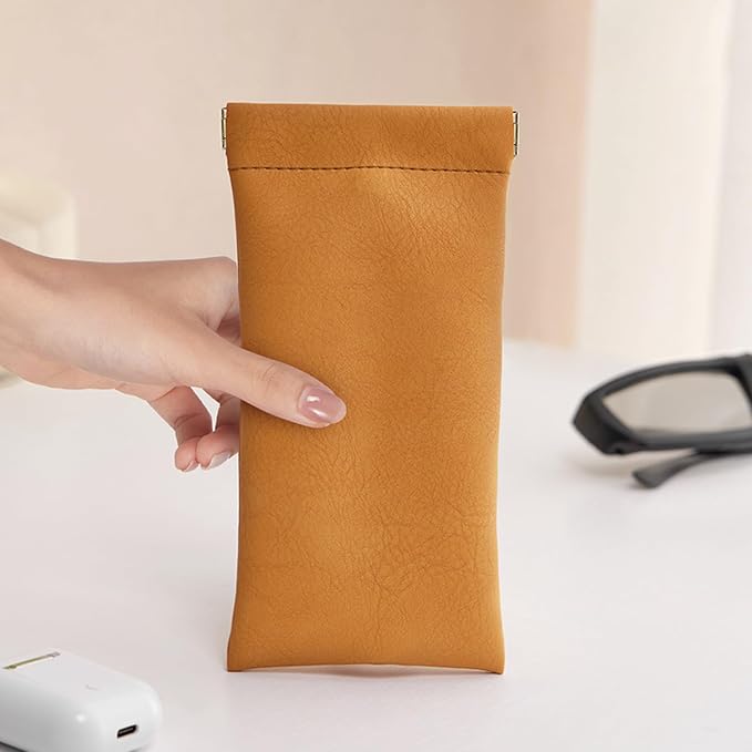 Glasses Cases Soft, Leather Eyeglasses Cases, Squeeze Top Portable Sunglasses Case, PU Glasses Pouch for Men Women