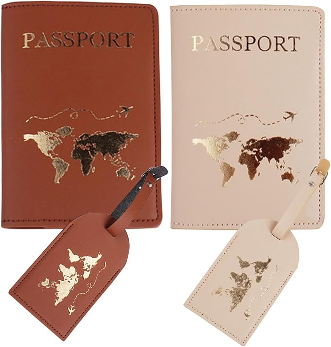 Passport Wallets Travel Holder Set,his and her passport holder and luggage tags,honeymoon essentials,newlywed travel gifts for Couples