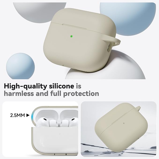 Ljusmicker for AirPods Pro 3 Case 2025 with Cleaner Kit,Khaki | Soft Silicone Protective Cover for Apple AirPod Pro 3rd Generation Case with Keychain for Women Men,Shockproof