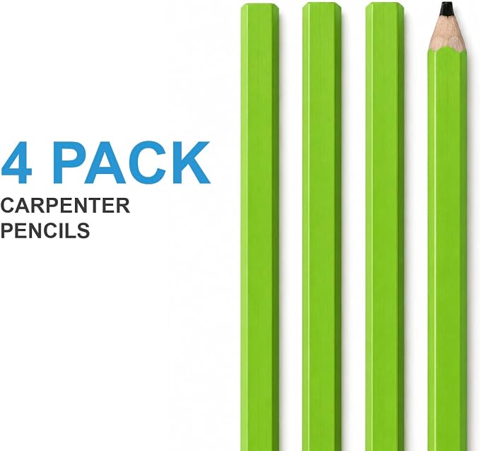 Neon Green Carpenter Pencils – Set of 4 High Visibility Woodworking Marking Pencils, Flat Anti-Roll Design for Construction, Carpentry, Framing & DIY Projects