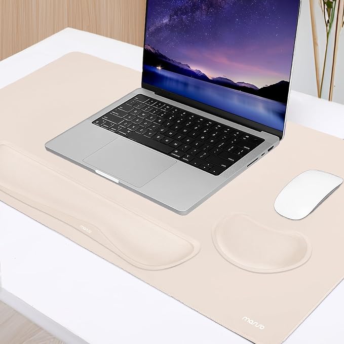 MOSISO Keyboard Mouse Pad Set, Gaming Mouse Pad&Keyboard Wrist Rest | Ergonomic Wristrests with Memory Foam Home Office Easy Typing Cushion Non-Slip Mousepad, Apricot