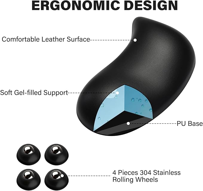 JIKIOU Ergonomic Gliding Palm Rests, Gel Mouse Wrist with Leather Surface | Sliding Wrist Pad with 4 Smooth Scroll Wheel, Fast Mouse Wrist Glider Designed for Office Computer Home Gaming, 2 Pack Black