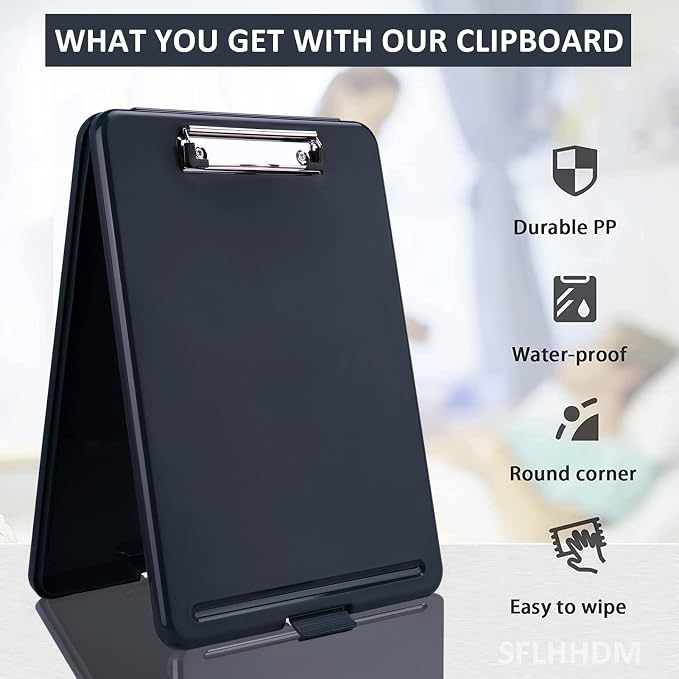 Clipboard with Storage,Storage Clipboard with Clip,Clipboards Foldable for Nurse,for 8.5x11 Paper Clip Boards,A4 Clipboards Case with Smooth Writing for Office Supplies Clip Board Case-Gray Blue