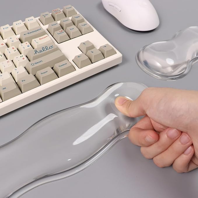 Clear Gel Wrist Rest for Keyboard, Ergonomic Wrist Rest for Computer Keyboard 60%/75%(White-Long)
