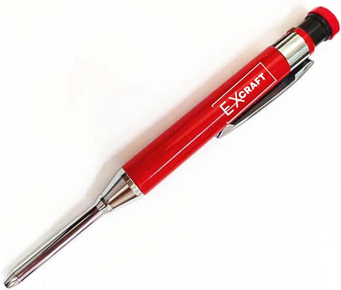 Red Premium EXcraft Metal Mechanical Carpenter Pencil Deep Hole with Built-in Sharpener For Architect Construction Carpentry Making Scribe Tools
