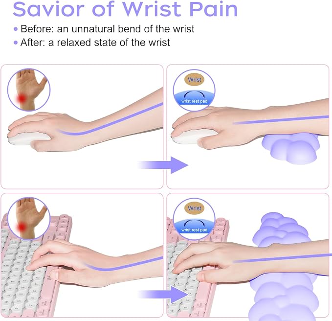 JIKIOU Upgrade Leather Cloud Wrist Rest for Keyboard and Mouse & Cup Pad | Wish Gift-Cute Cloud Shape, Comfortable and don’t Irritate to Skin, Non-Slip PU Base,Soft Memory Foam filled for Pain Relief