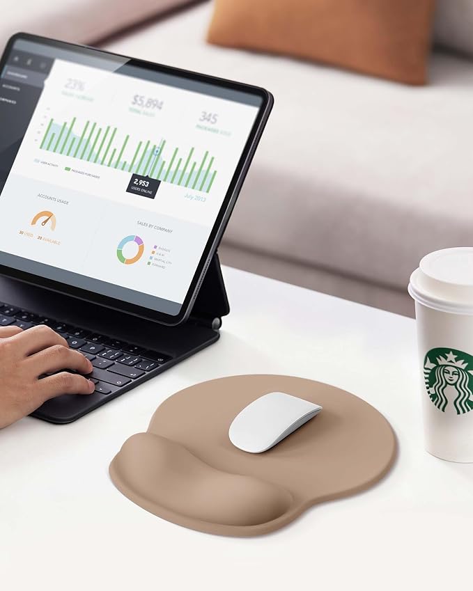 Mouse Pad with Wrist Rest for Desktop Large Ergonomic Mouse Mat(Coffee) | 10.6''L x 9''W Size, Gel Wrist Support, Non-slip Base, Washable Surface, Laptop Mousepad