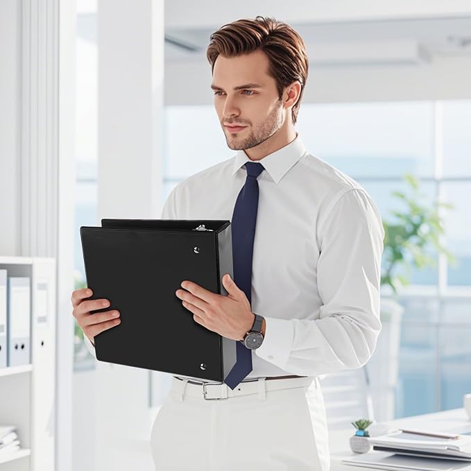 CIXILDTS 3" 3 Ring Binder, Standard 3-Inch Slant-D Ring Binder Fit Letter Size Paper, Presentation View Binders, 2 Packs, Black