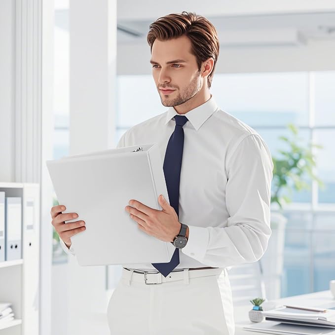 CIXILDTS 3-Inch 3 Ring Binder, Standard 3" Slant-D Ring Binder Fit Letter Size Paper, Presentation View Binders, White, 6-Pack