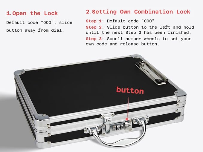 Sooez Combination Lock Clipboard with Storage, Heavy Duty Metal Storage | Clipboard, Aluminum Locking Case Box with Handle - Holds Letter Size Paper, Organizer 12.6 x 9.6 inch