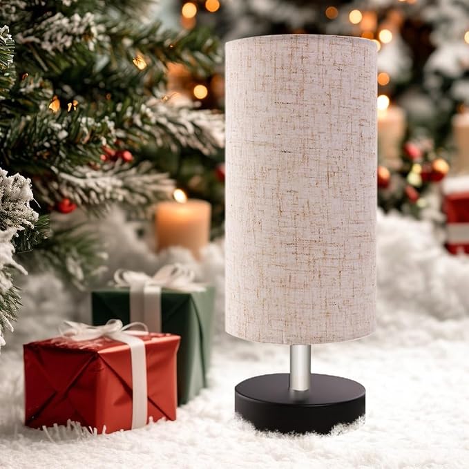 Bedside Table Lamps, Table Lamp for Bedroom, Lamps for Night Stands with Linen Lampshades, Small Table Lamp for Living Room, Office (Bulb Excluded)