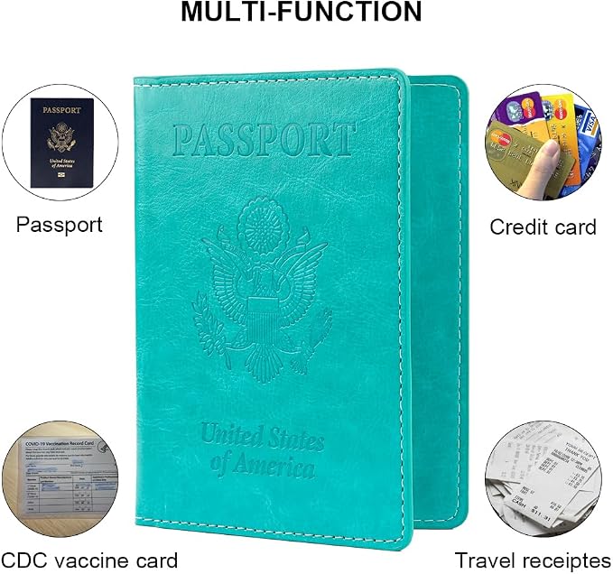 Passport Holder, Passport Cover, Passport Holder for Women, 2 Pack Travel Passport Wallet, Leather Passport Case, Passport Protector International Travel Must Haves, Light Purple+Lake Blue