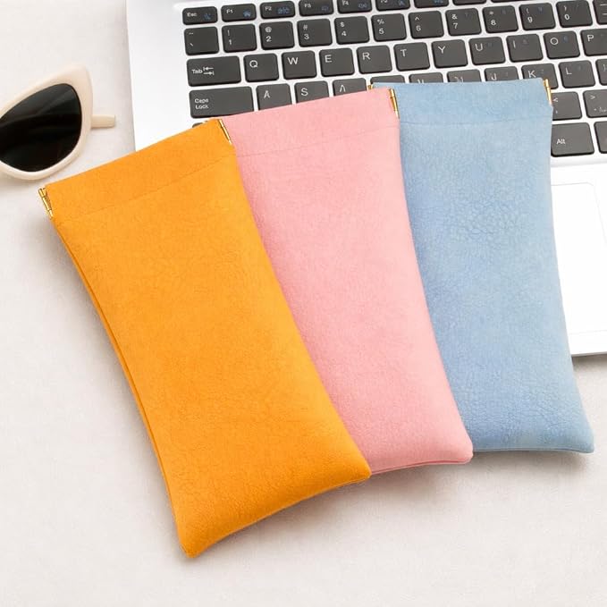 3 pack leather eyewear case PU soft sunglasses bag squeeze top portable lightweight eyewear case for men and women