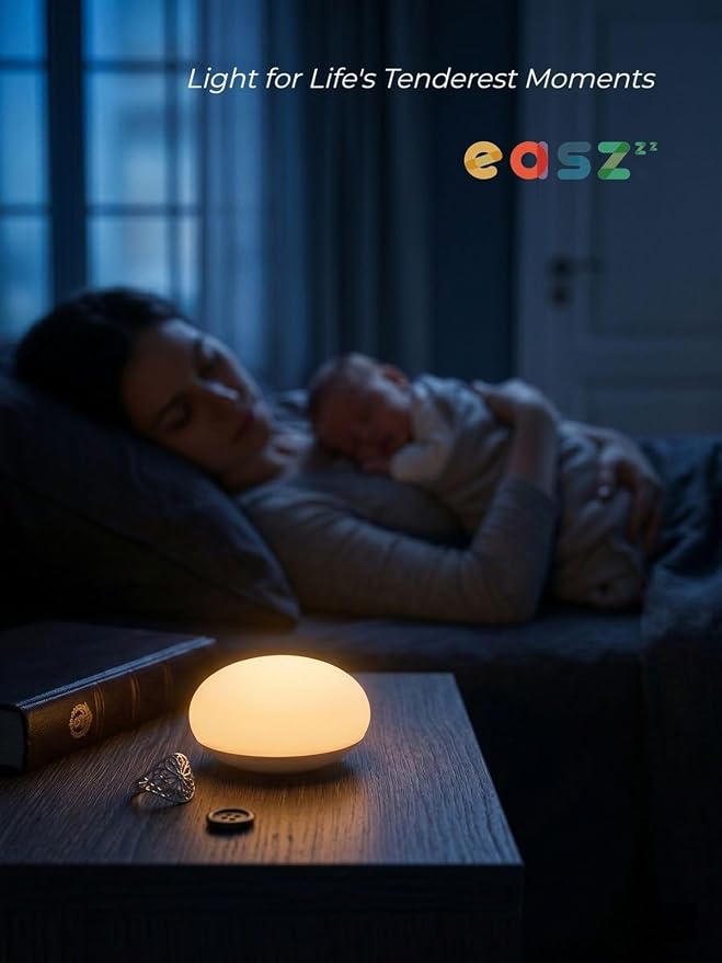 EASZZZ Flip Baby Night Light, Nursery Egg Light | Portable | Newborn Safe, Soft Glow, Dimmable Silicone Touch Lamp for Diaper Changing/Feeding/Travel | Baby Shower Registry Gift