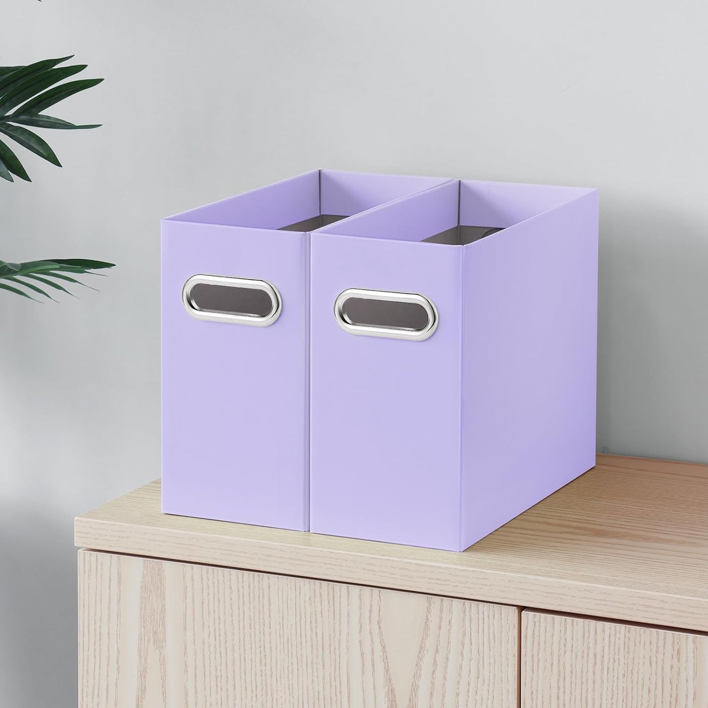 Oterri File Organizer, 2 Packs Small Storage Box, Cardboard File Folder Organizer, Collapsible File Box for Hanging File Folders Letter Size, Portable Filing Organizer with Handle (Purple)