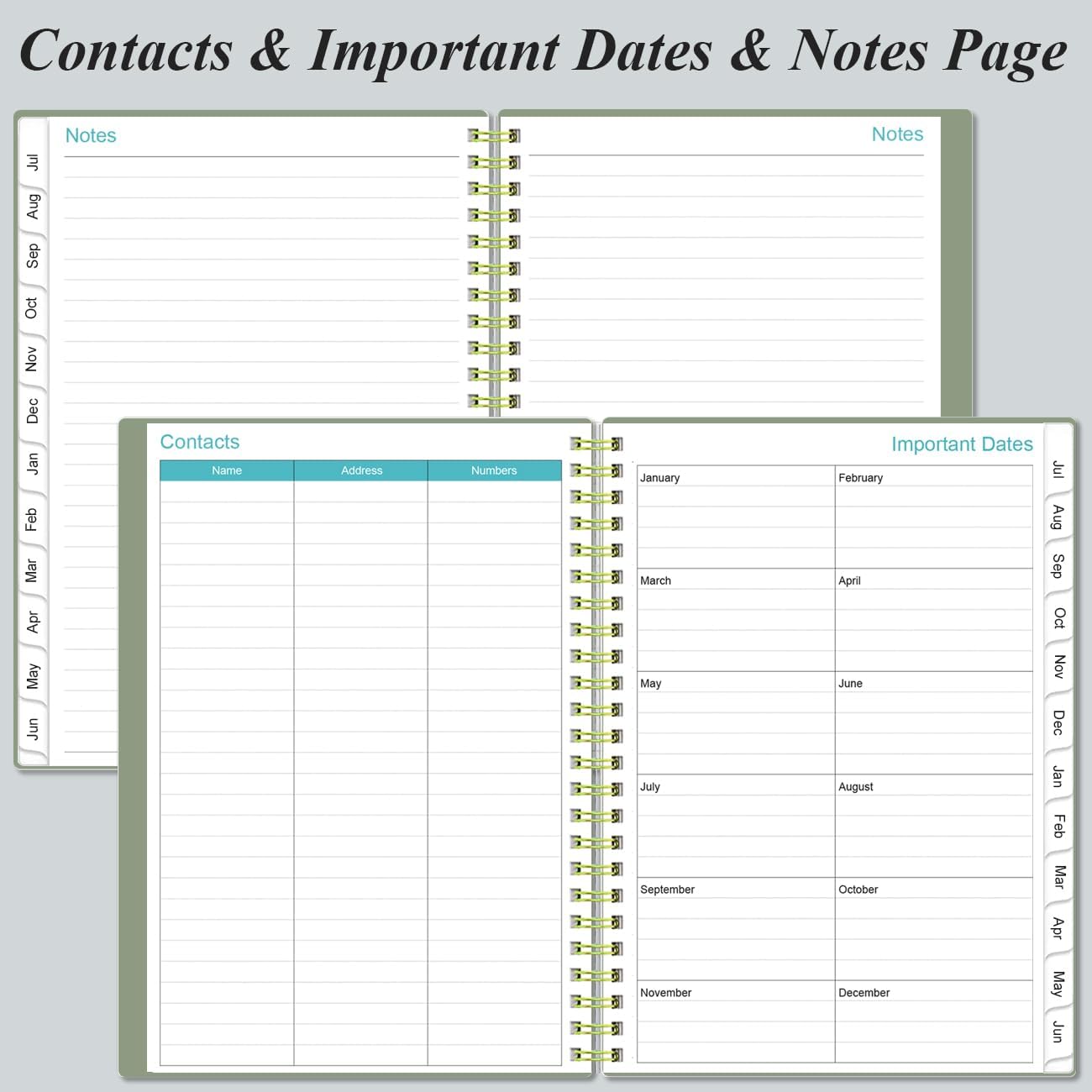 2025-2026 Planner - Academic Planner 2025-2026 from July 2025 - June 2026, Weekly & Monthly Planners Spiral Bound with 12 Monthly Tabs, Inner Pocket, 6.4" x 8.5", Green