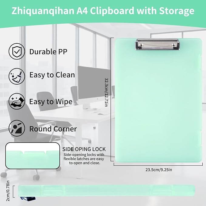 2 Pack Letter Size Clipboard with Storage 8.5 * 11, Plastic Clear Green Clipboard File Box A4 Nursing Clip Board for School & Office with Christmas Stickers (Clear Green-2PCS)