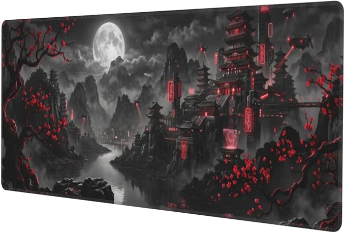Dark Moon Gaming Mouse Pad Large Extended Desk Mat Non-Slip Rubber Base Keyboard Pad with Stitched Edges for Office Gaming 31.5x11.8 in