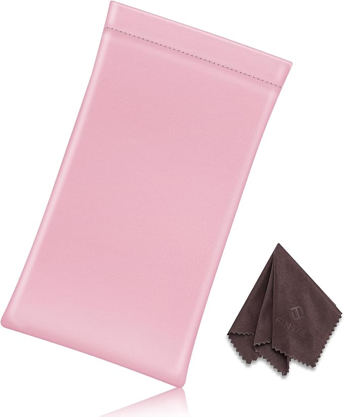 FINTIE Soft Eyeglasses Case with Cleaning Cloth, Portable Squeeze Top Vegan Leather Glasses Pouch, Sunglasses Eyewear Bag