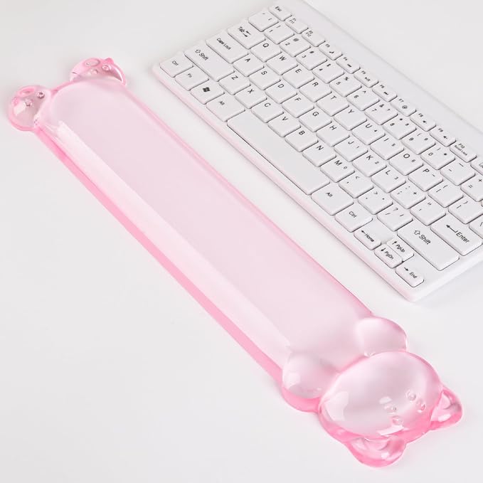 Clear Gel Keyboard Wrist Rest, Bear-Shape Wrist Rest, Ergonomic Wrist Rest for Computer Keyboard 60%/75% (Pink)