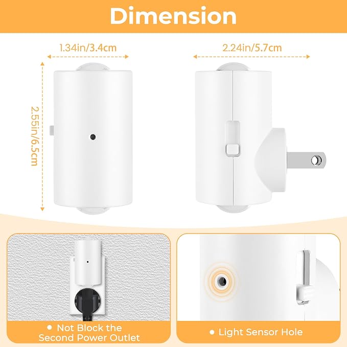 4 Pack Mini Dimmable LED Night Light, Plug-in Wall Light with Dusk to Dawn Auto On/Off, 180ยฐ Rotating Head, 3000K Soft White, 0-200 LM for Nursery, Hallway, Bathroom,Bedroom