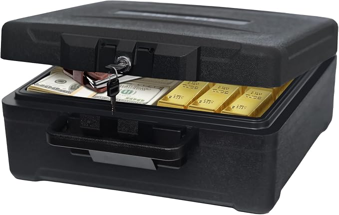 Fireproof Document Box with Key Lock – Large Portable Fire Safe for Home Documents – Waterproof & Fire Resistant Lock Box with Ergonomic Handle, 1 Hour at 1700°F, 72 Hours Waterproof