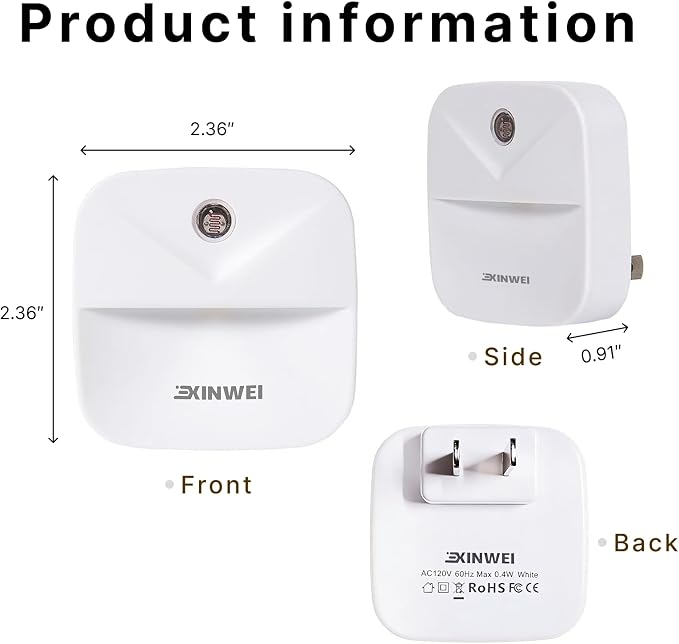 Night Lights Plug into Wall, Automatic LED Night Light with Dusk to Dawn Sensor, Modern V-Groove Design Square Night Lite for Hallway, 0.4W Plug-in Night Lights, 4-Pack (White Light)